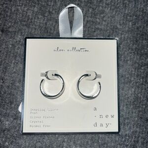 A new day silver collection hoop earrings‎ sterling silver post silver plated